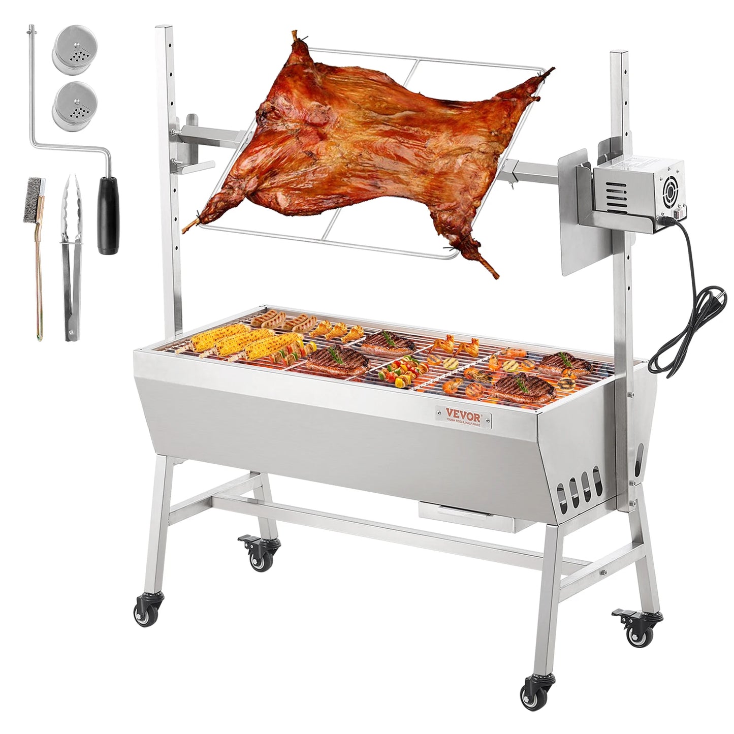 VEVOR Barbecue à Charbon Charge 61 kg, Rôtissoire avec Tournebroche