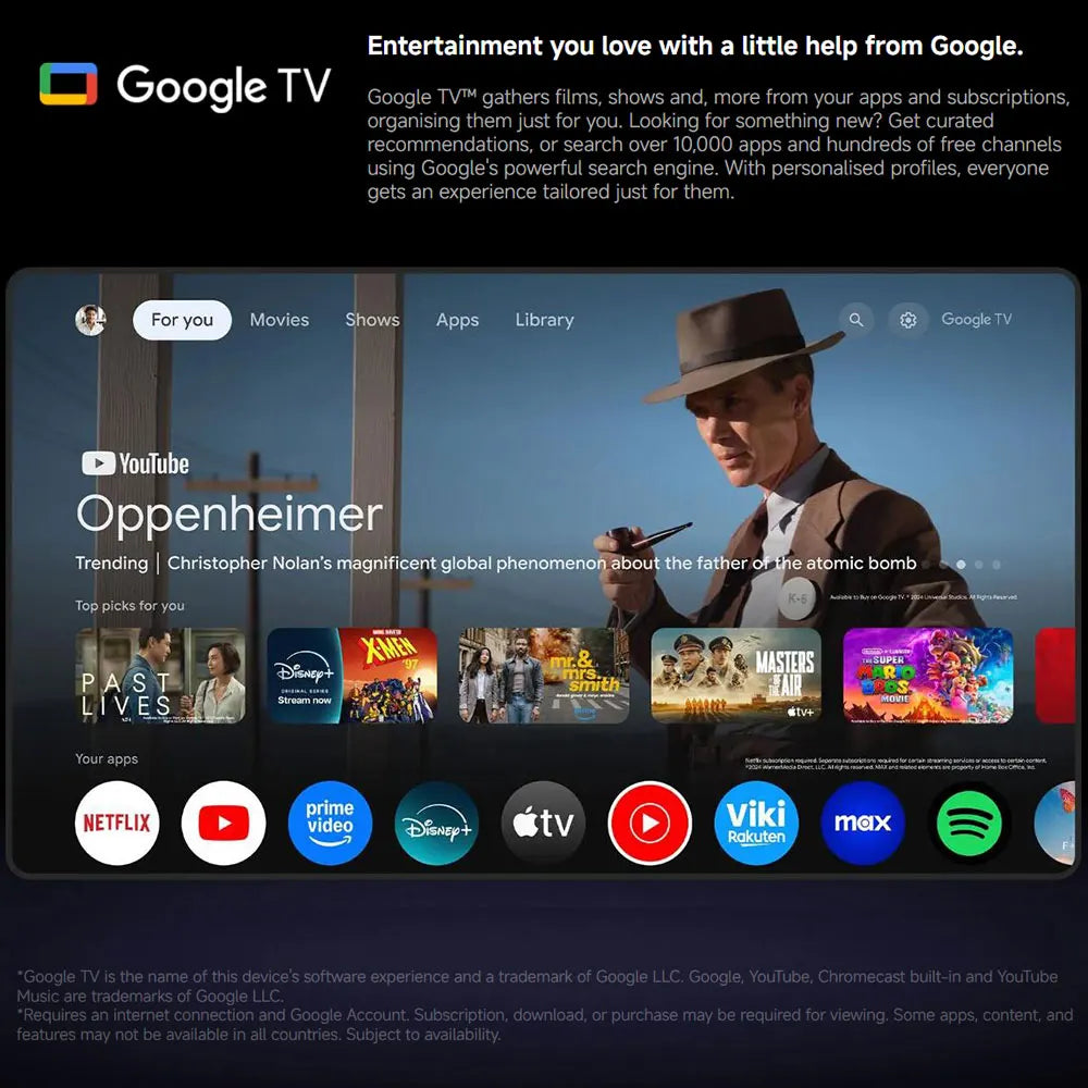 Interface Google TV du Xiaomi TV Stick 4K avec applications de streaming