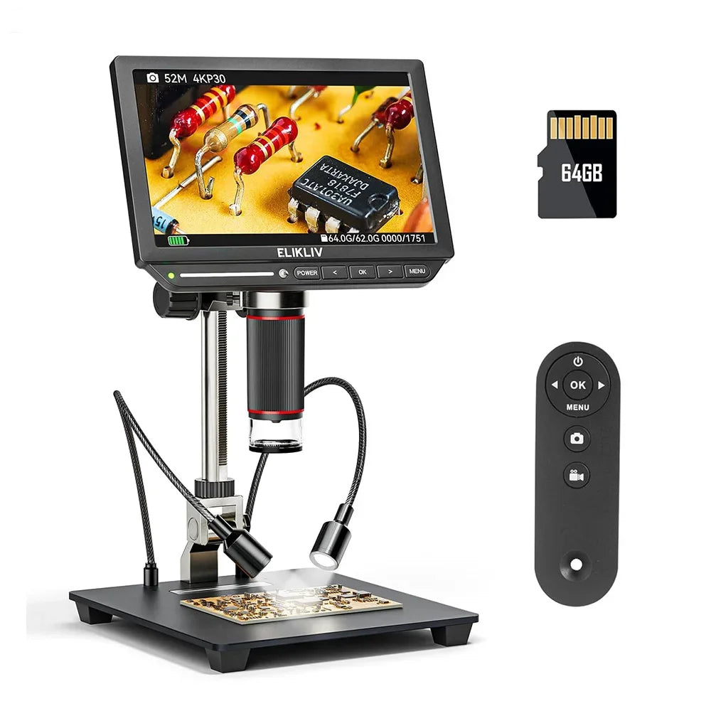 Microscope Numérique Elikliv EM4K 4K HDMI 2000X Écran 8" – Soudure Réparation PCB