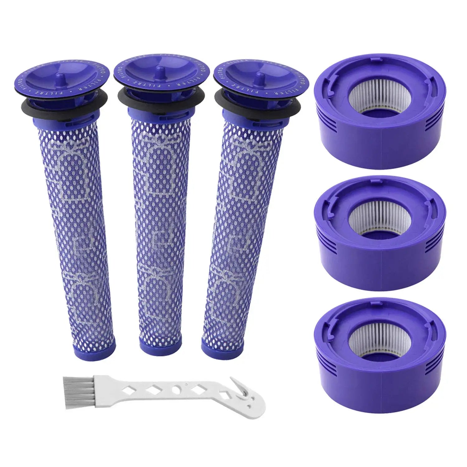 Kit de filtres Dyson V7 V8 : 3 pré-filtres, 3 post-filtres HEPA et brossette