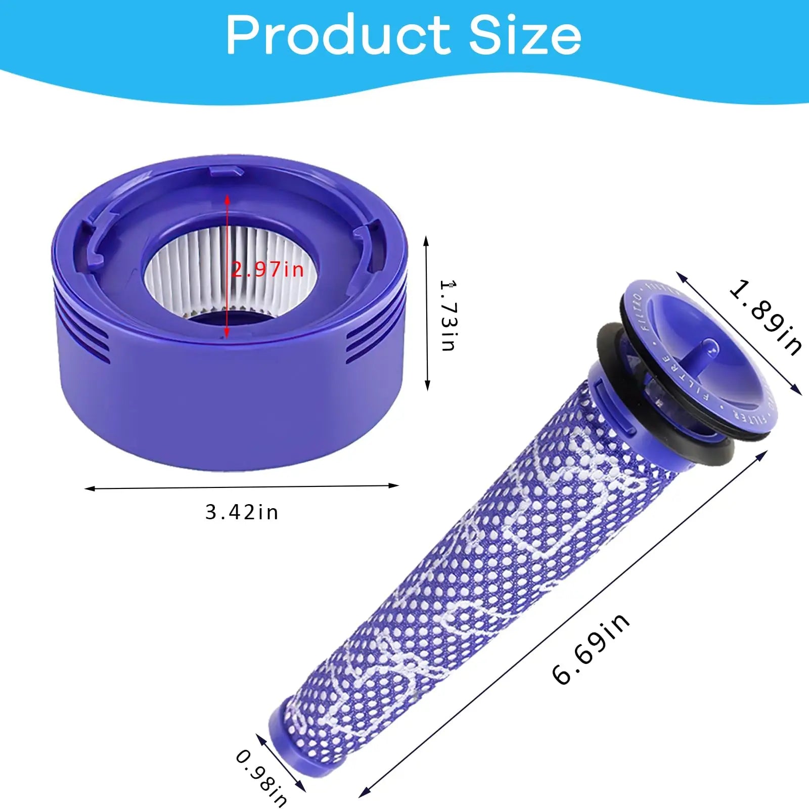 Dimensions du pré-filtre et du post-filtre HEPA pour Dyson V7 et V8