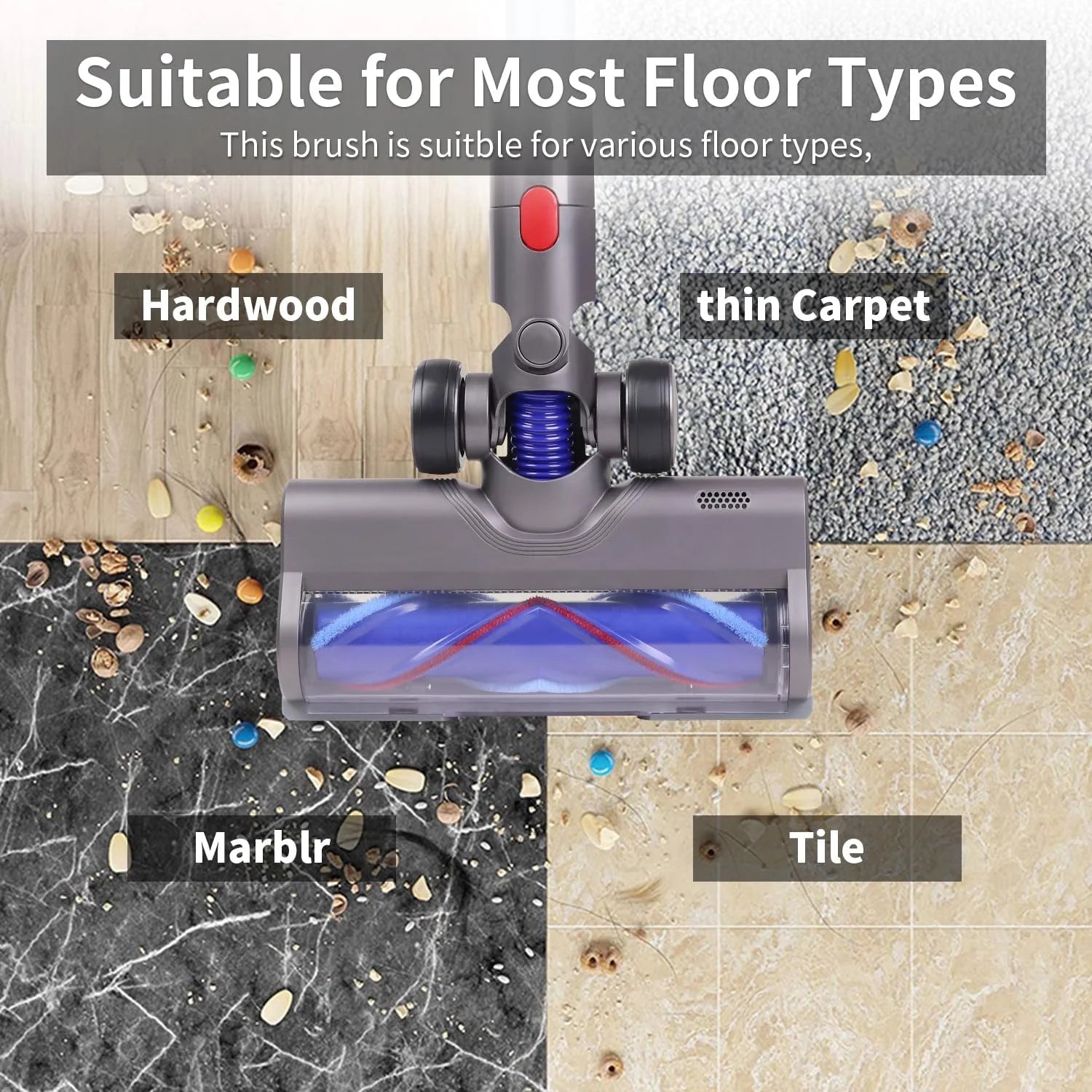 Utilisation sur parquet, marbre, carrelage et tapis à poils courts