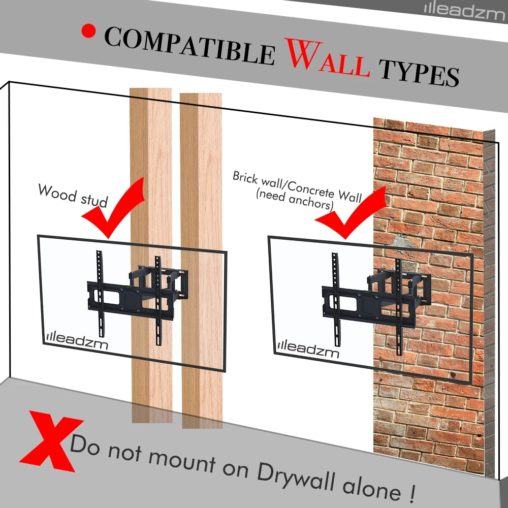 Fixation du support TV sur montants en bois, mur en brique ou béton