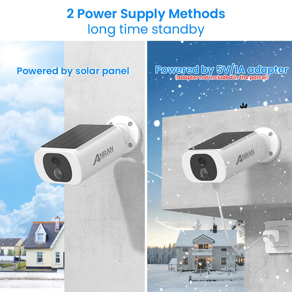 ANRAN Pack 4 Caméras WiFi Extérieures Solaires 2K 3MP – Vision nocturne
