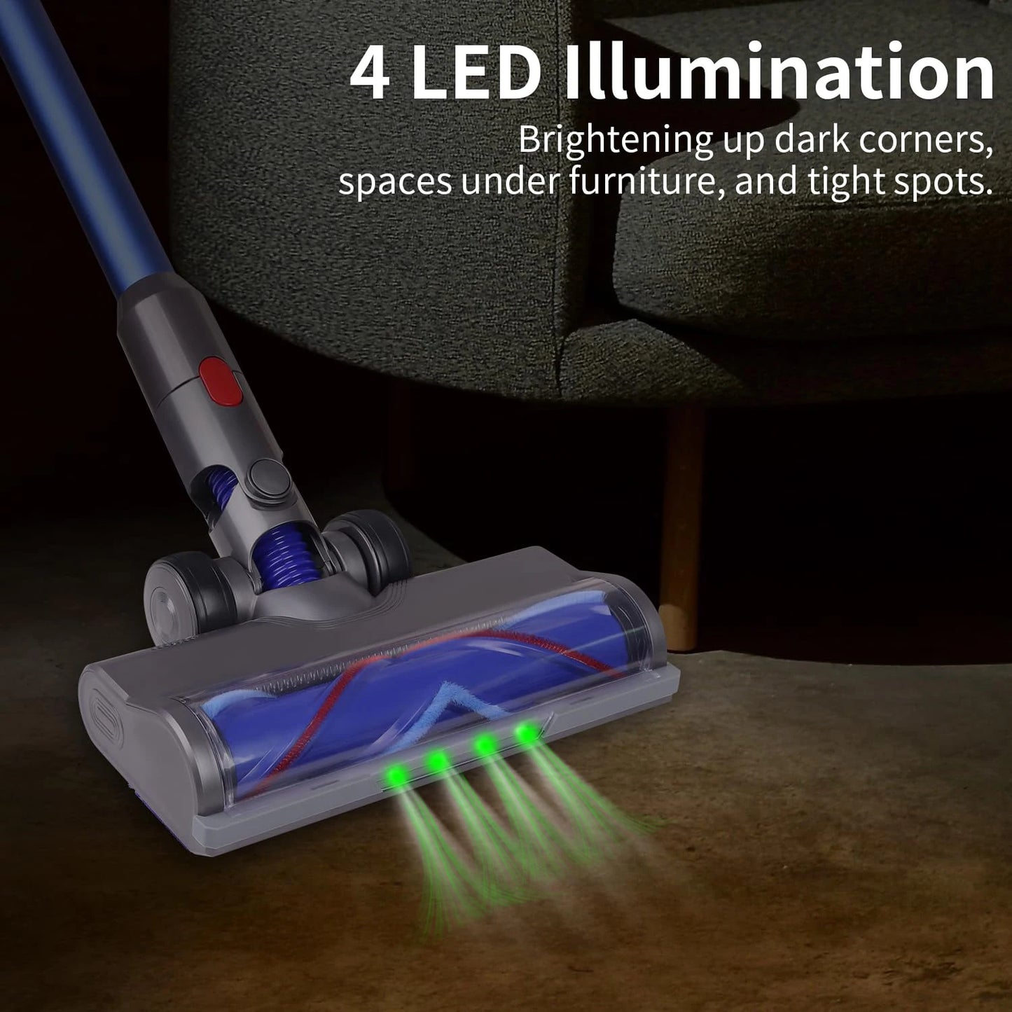 Les 4 LED vertes éclairent sous les meubles et dans les coins sombres