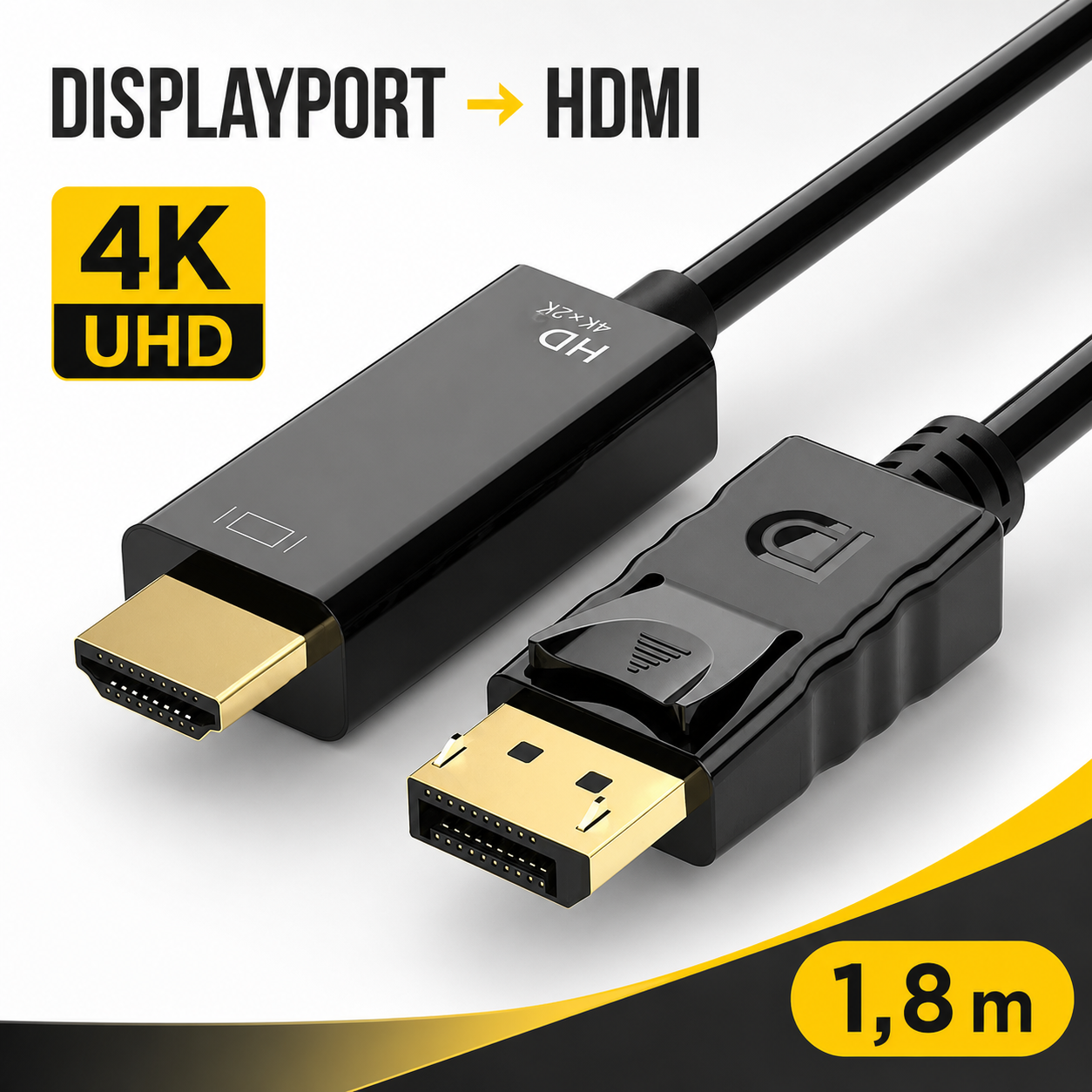 Câble DisplayPort vers HDMI 4K mâle mâle de 1,8 m
