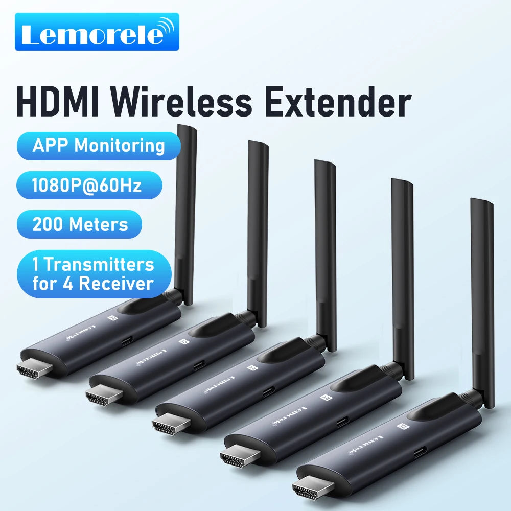 Kit HDMI sans fil : 1 émetteur et jusqu'à 4 récepteurs, 200 m 1080p