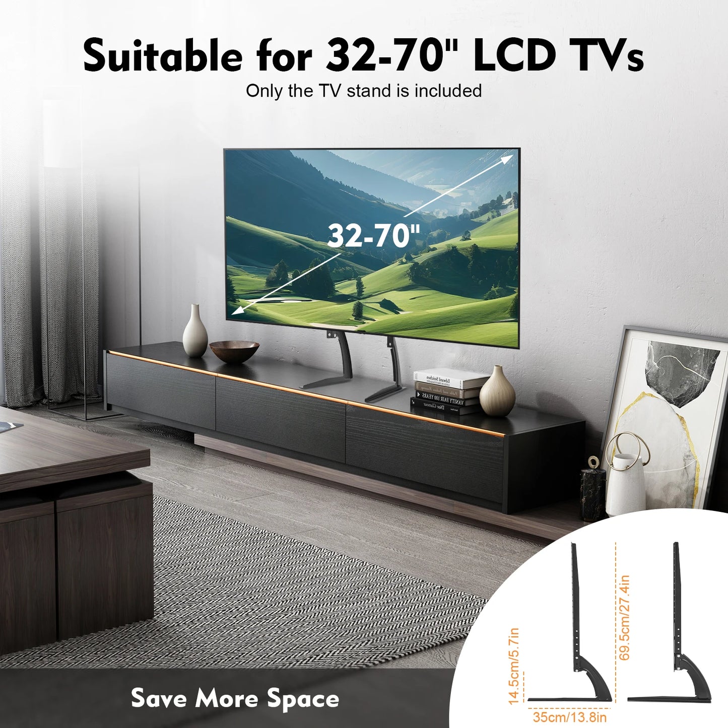 Support TV universel réglable – Pieds de table pour écrans 32 à 70 pouces