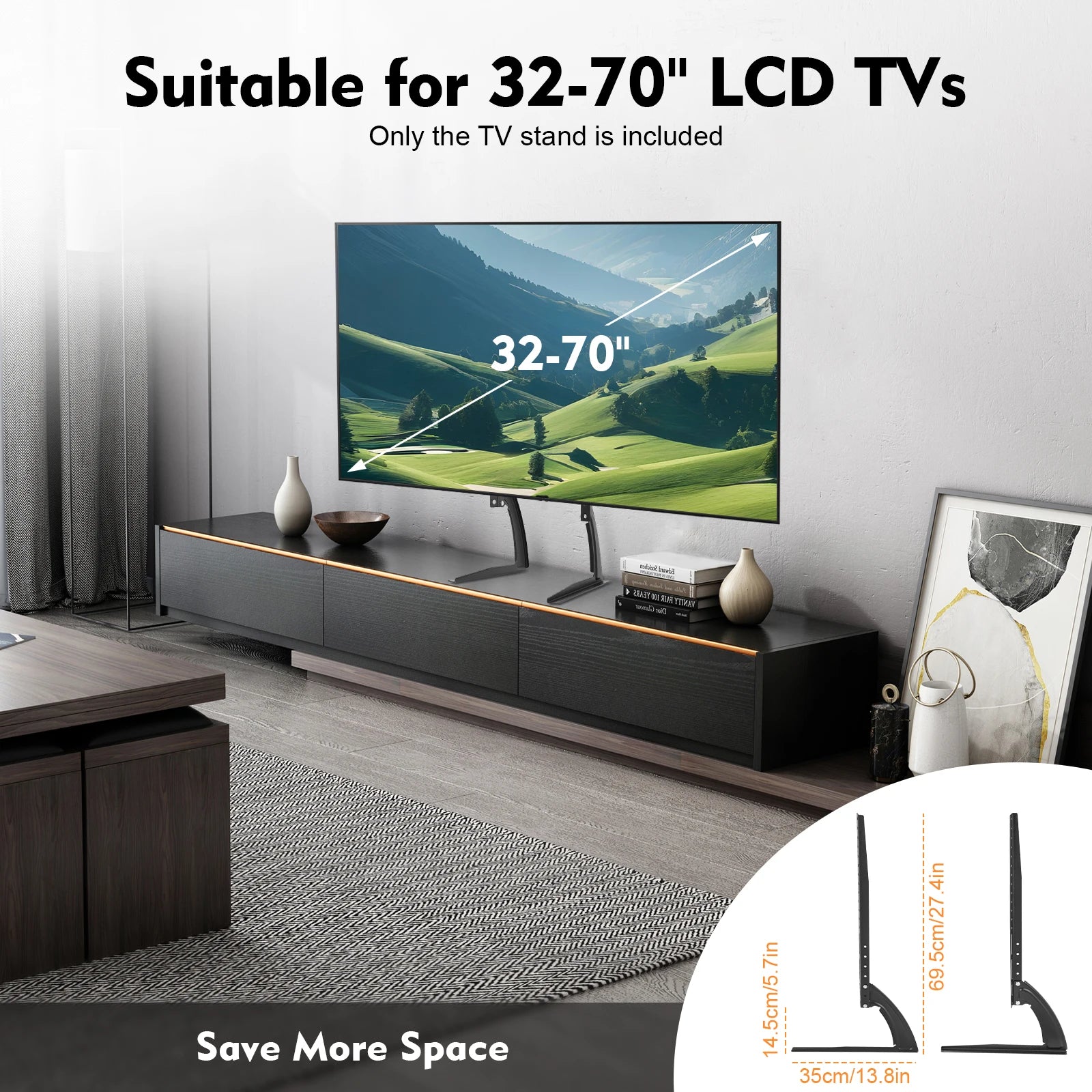 Support TV universel réglable – Pieds de table pour écrans 32 à 70 pouces