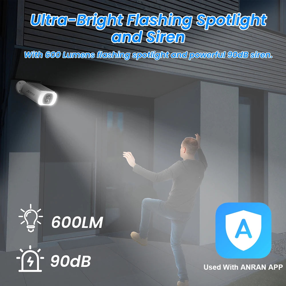ANRAN Pack 4 Caméras WiFi Extérieures Solaires 2K 3MP – Vision nocturne
