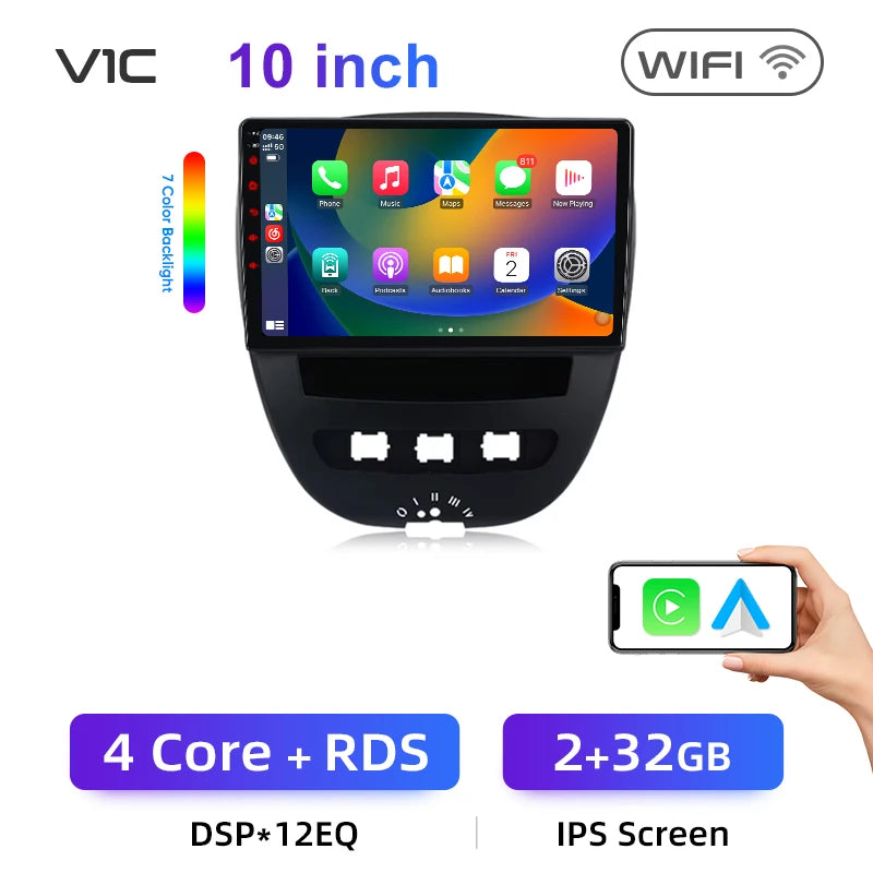 Autoradio Android 13 Junsun XT89 10.1" GPS CarPlay Android Auto Citroën C1 / Toyota Aygo / Peugeot 107 (2005-2014)