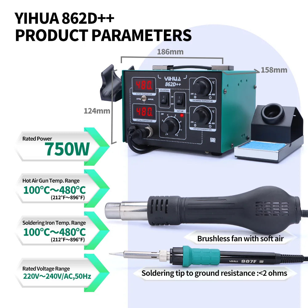 YIHUA 862D++ affichage numérique température 100 à 480 degrés