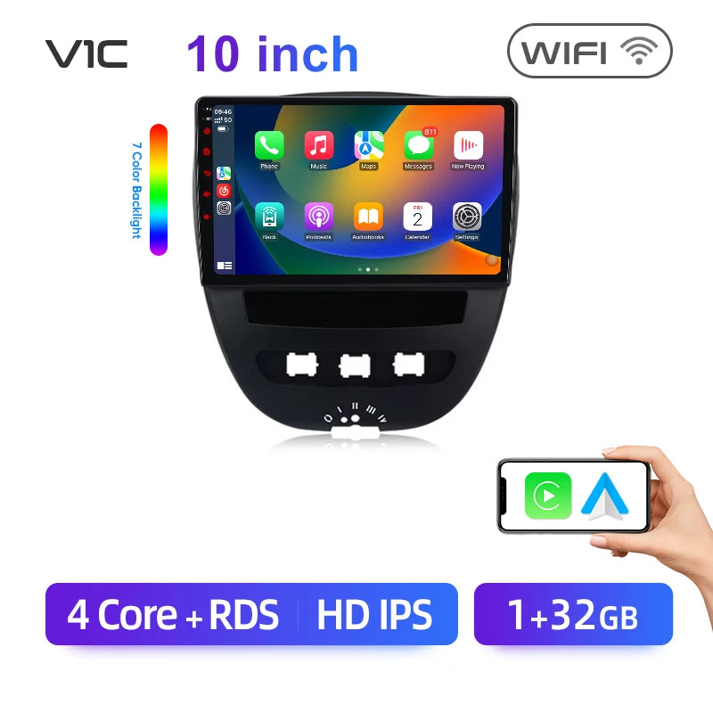 Autoradio Android 13 Junsun XT89 10.1" GPS CarPlay Android Auto Citroën C1 / Toyota Aygo / Peugeot 107 (2005-2014)