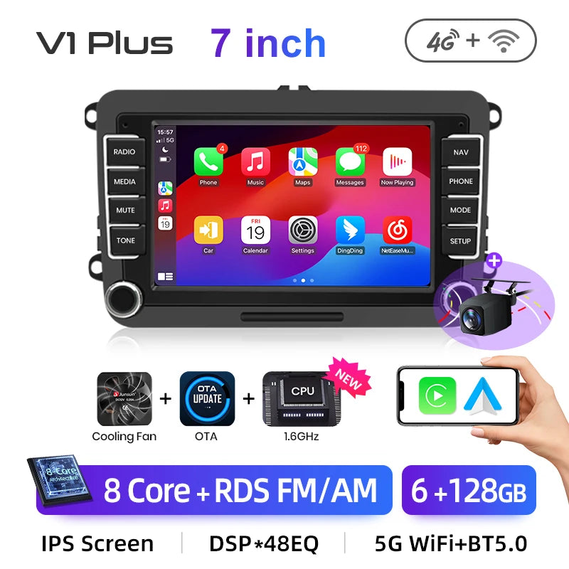 Junsun-Autoradio sans fil 2DIN, lecteur de limitation, CarPlay pour Apple Android Auto, VW, Volkswagen, Skoda, Octavia, PASSAT, Gods GOLF