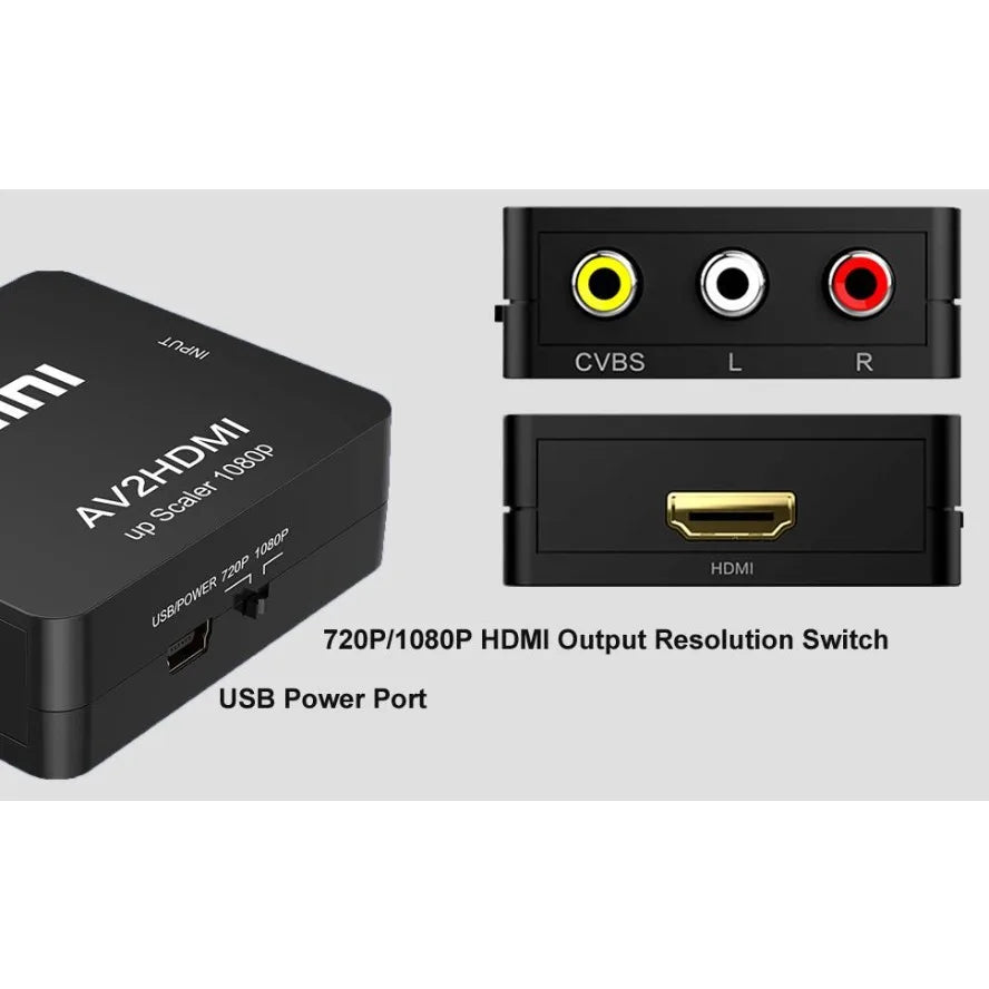 Convertisseur AV2HDMI noir alimenté par USB 5V