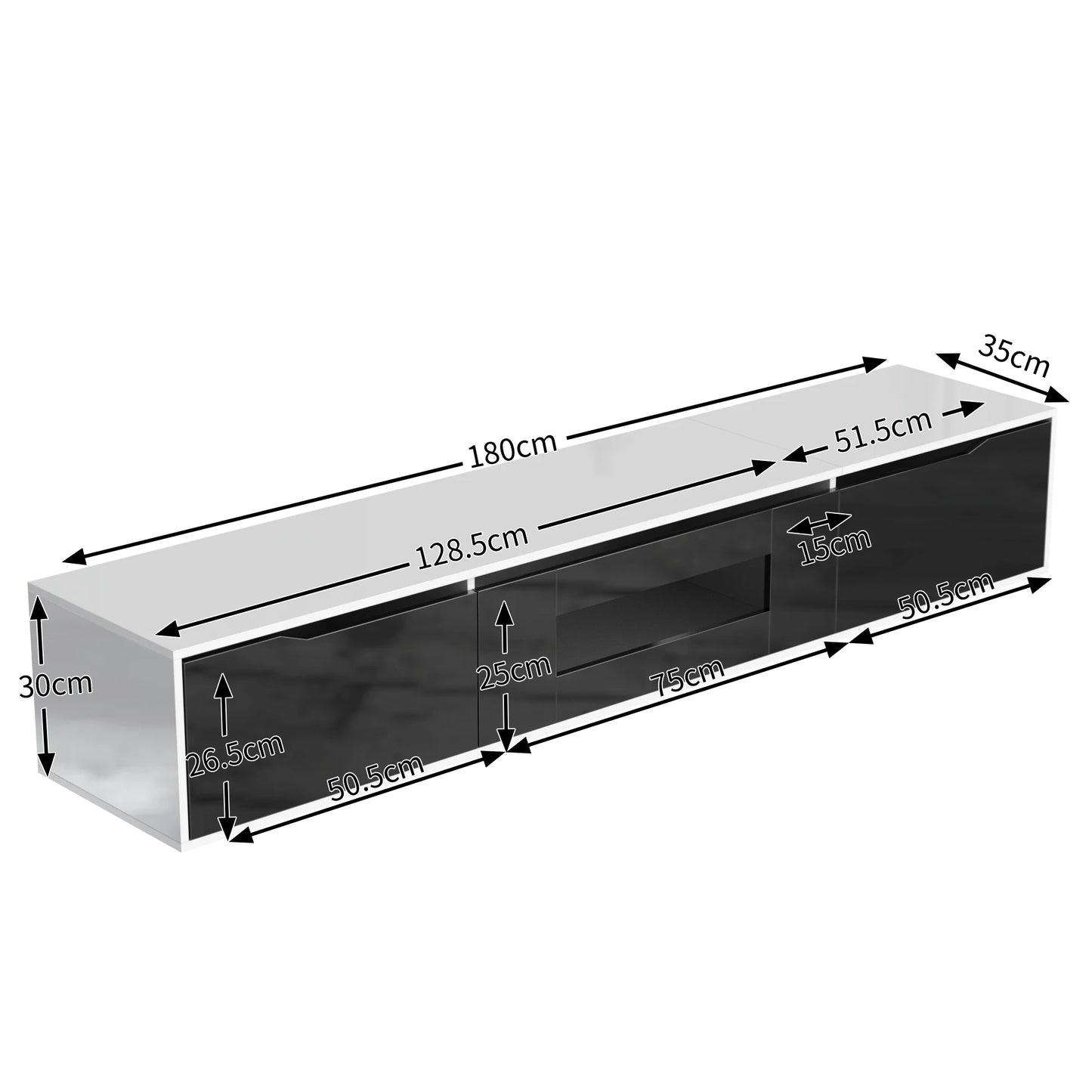 Meuble TV moderne LED 180 cm avec rangement et finition brillante