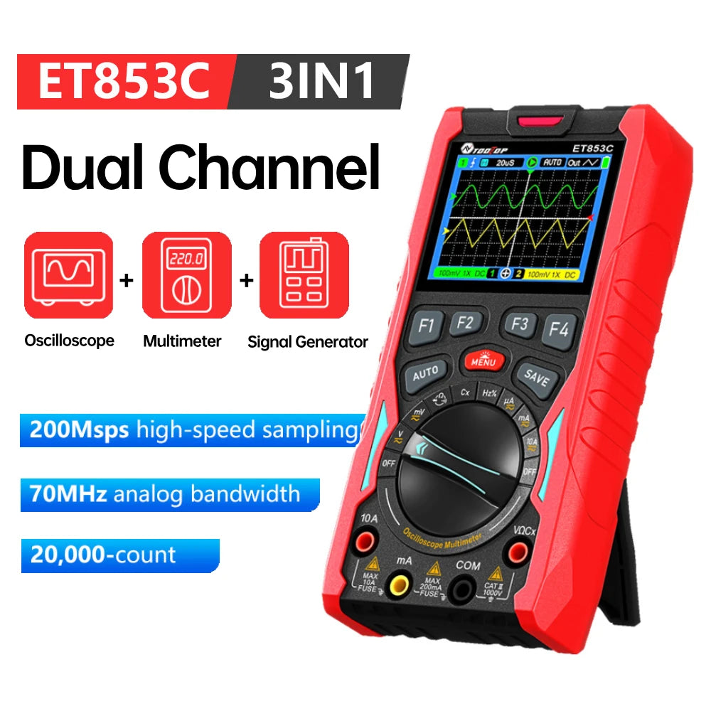 Oscilloscope numérique TOOLTOP ET853C 2 canaux 70 MHz multimètre 20000 points