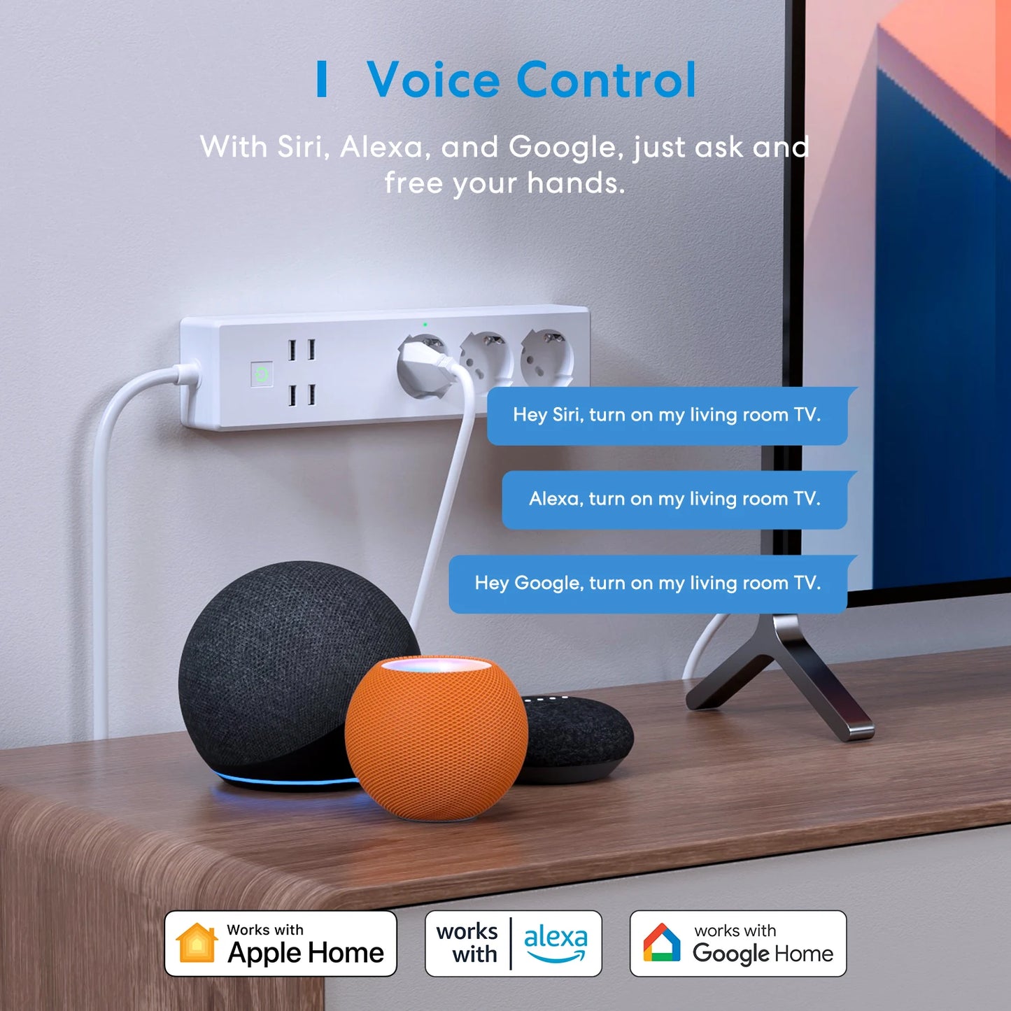 Meross multiprise intelligente WiFi 3 prises + 4 USB – HomeKit Alexa