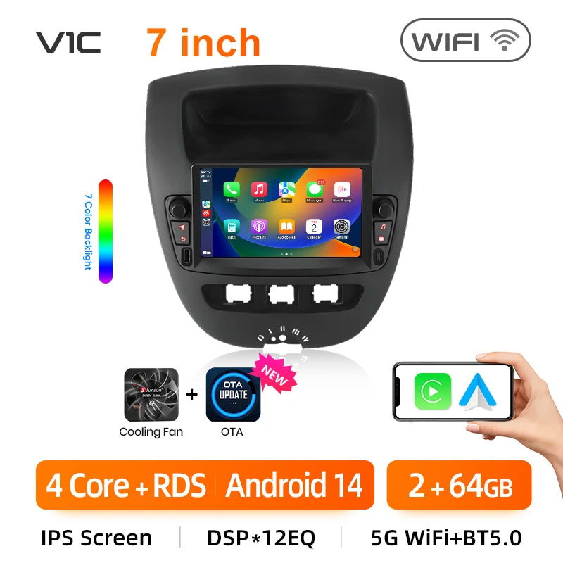 Autoradio Android 13 Junsun XT89 10.1" GPS CarPlay Android Auto Citroën C1 / Toyota Aygo / Peugeot 107 (2005-2014)