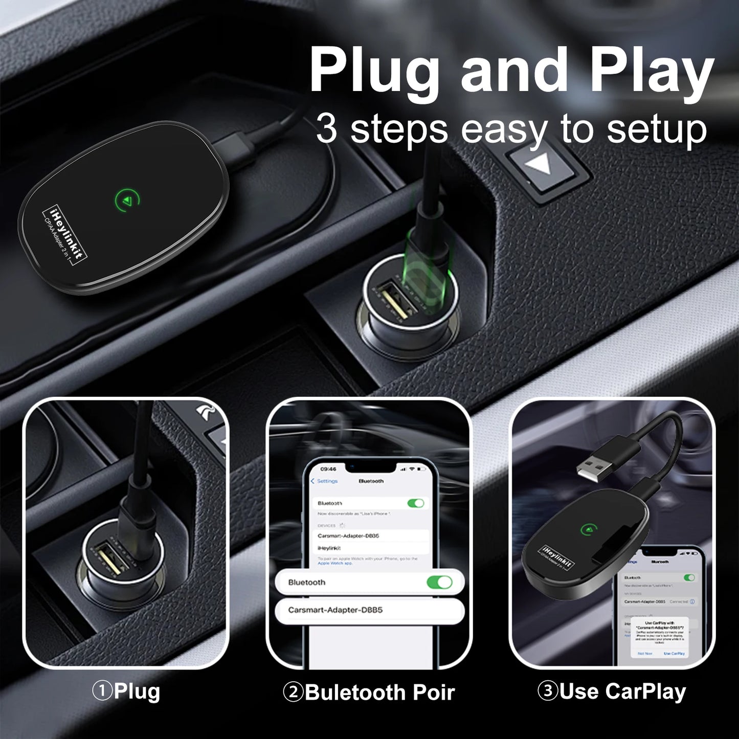 Adaptateur CarPlay & Android Auto Sans Fil – Heylinkit USB/Type-C