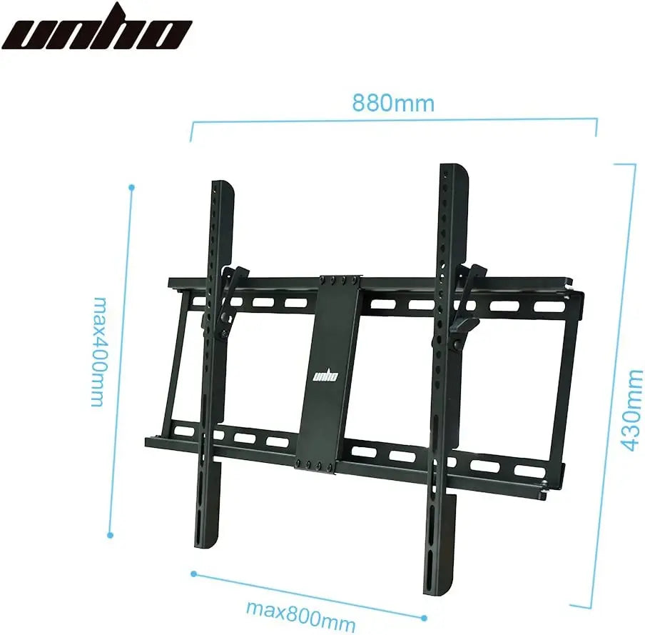 Vue du support mural TV U-C8213 en acier noir avec rails verticaux