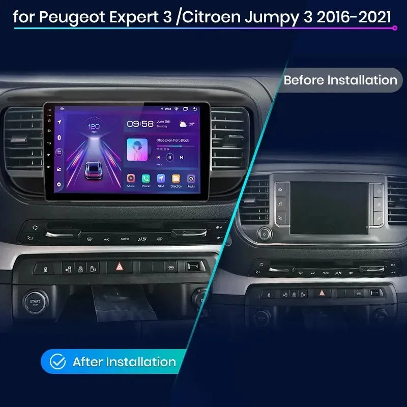 Autoradio Android Junsun CarPlay & Android Auto – Peugeot Expert 3 / Citroën Jumpy 3 / SpaceTourer (2016-2021)