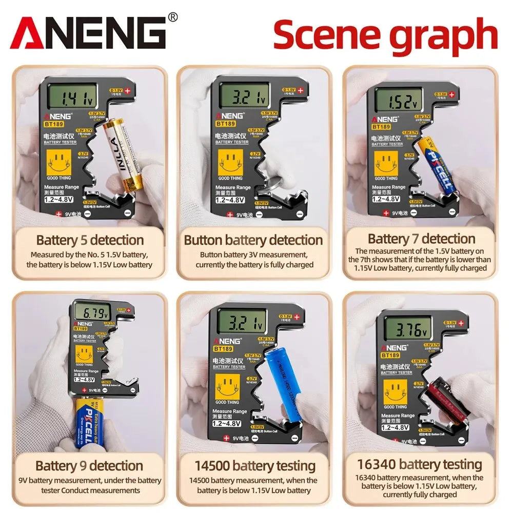 Testeur de batteries universel ANENG BT189 pour piles AA AAA C D N 9V et piles bouton