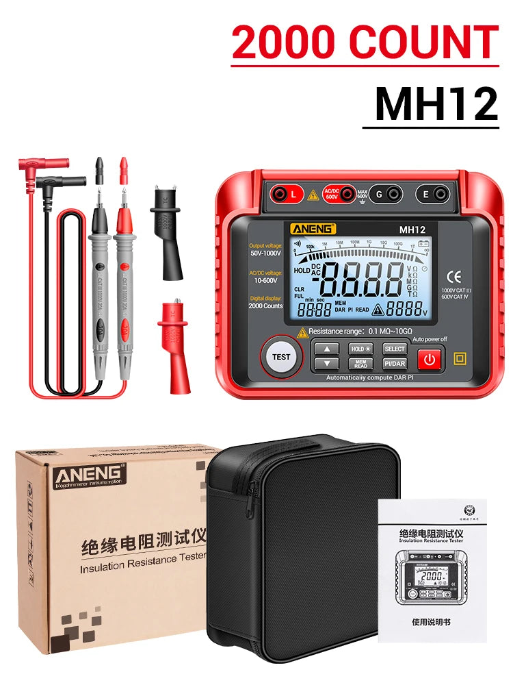 ANENG MH12 Mégohmmètre Numérique : Testeur d'Isolation et de Résistance à la Terre