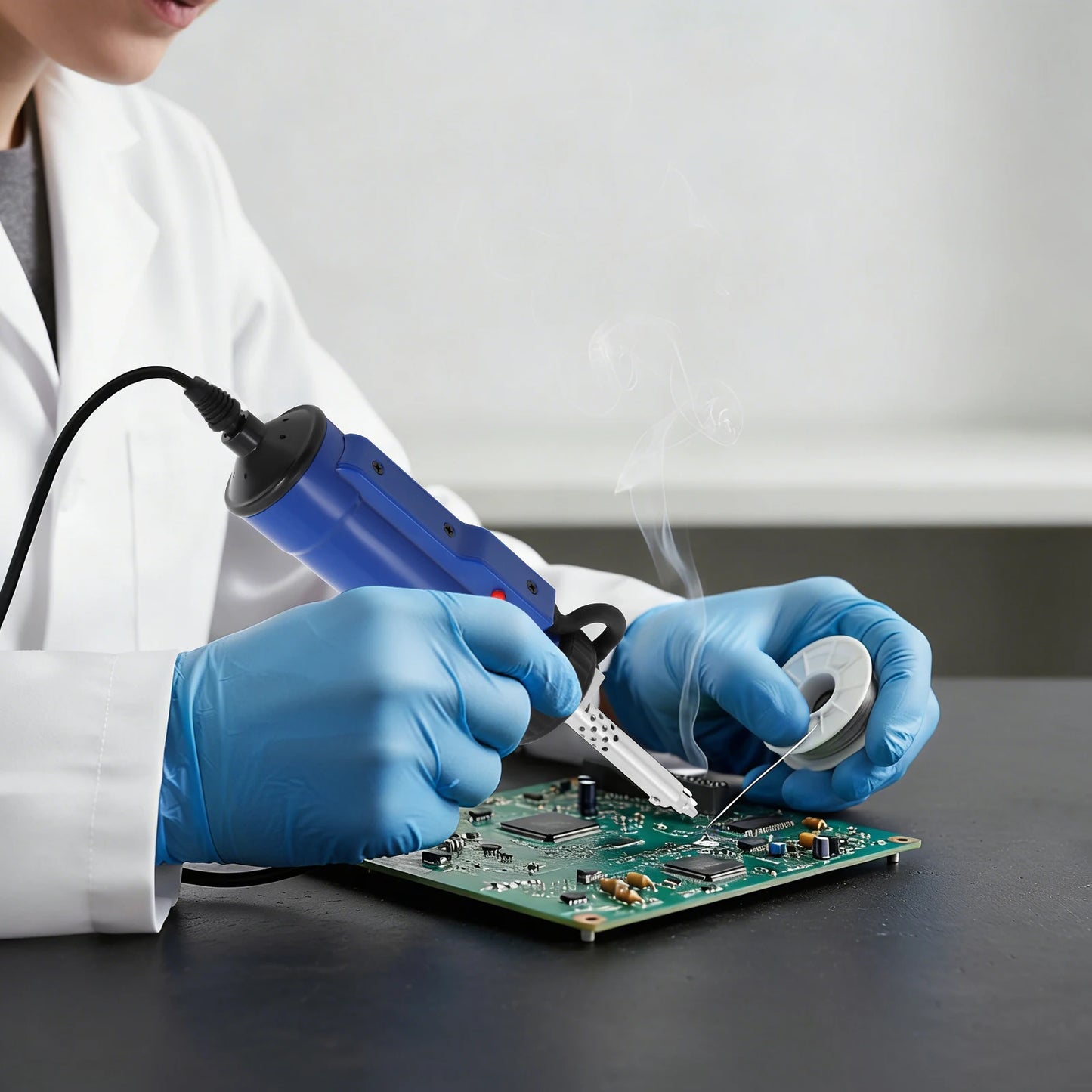 Dessoudage d'un composant sur carte électronique avec la pompe à dessouder électrique