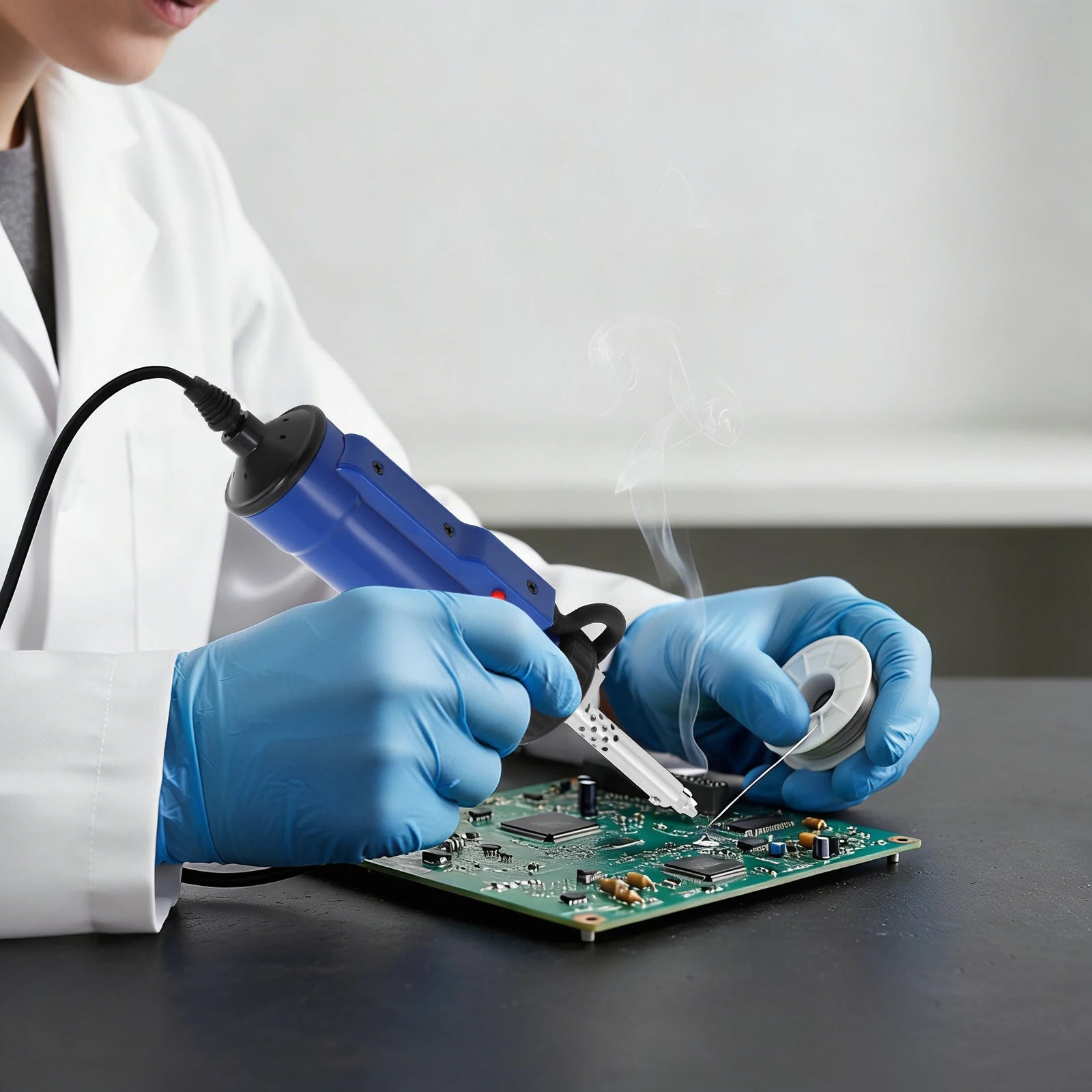 Dessoudage d'un composant sur carte électronique avec la pompe à dessouder électrique