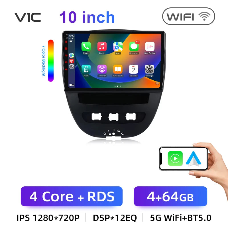 Autoradio Android 13 Junsun XT89 10.1" GPS CarPlay Android Auto Citroën C1 / Toyota Aygo / Peugeot 107 (2005-2014)