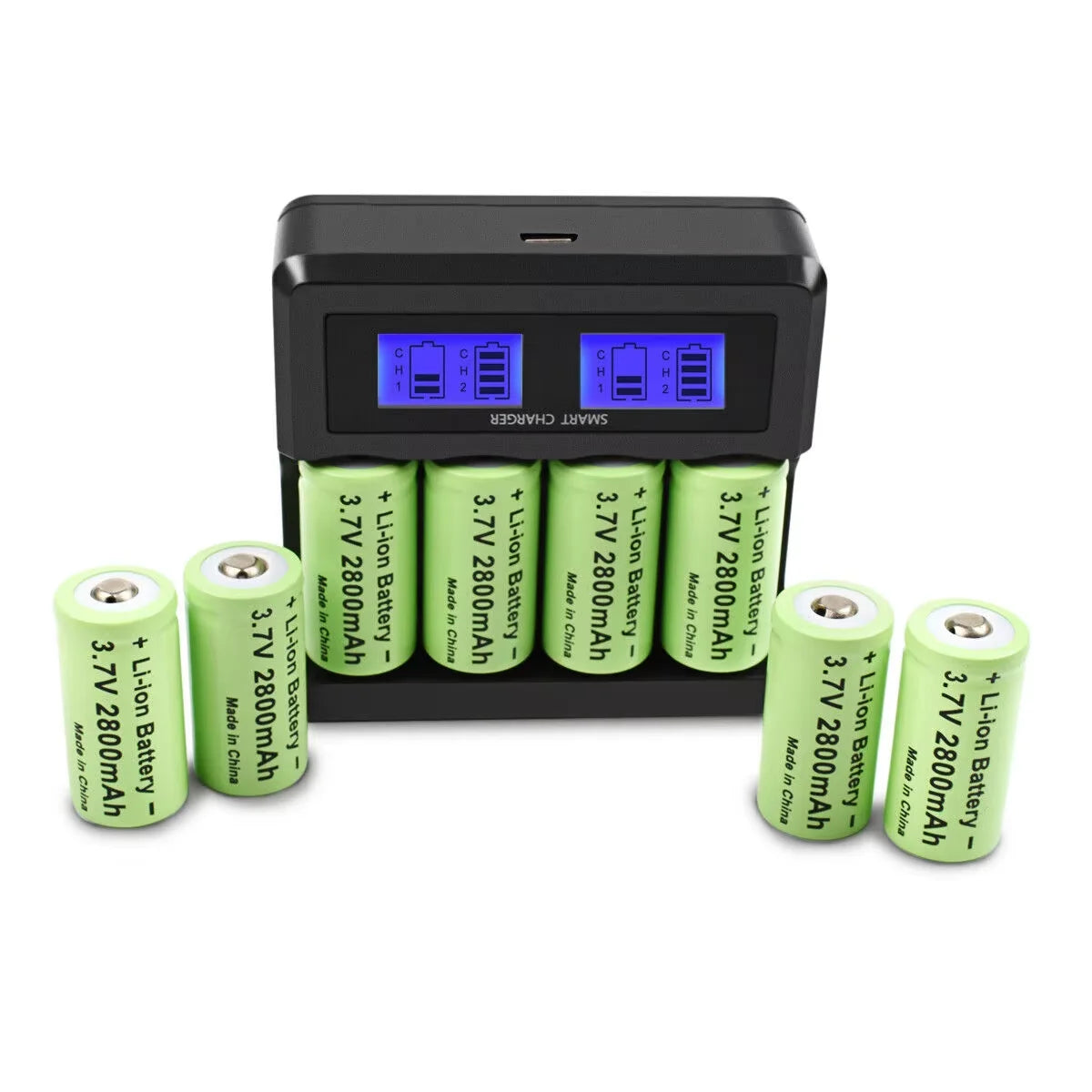 Pack chargeur + 8 batteries Li-ion 3.7V 2800mAh 16340/CR123A pour lampes
