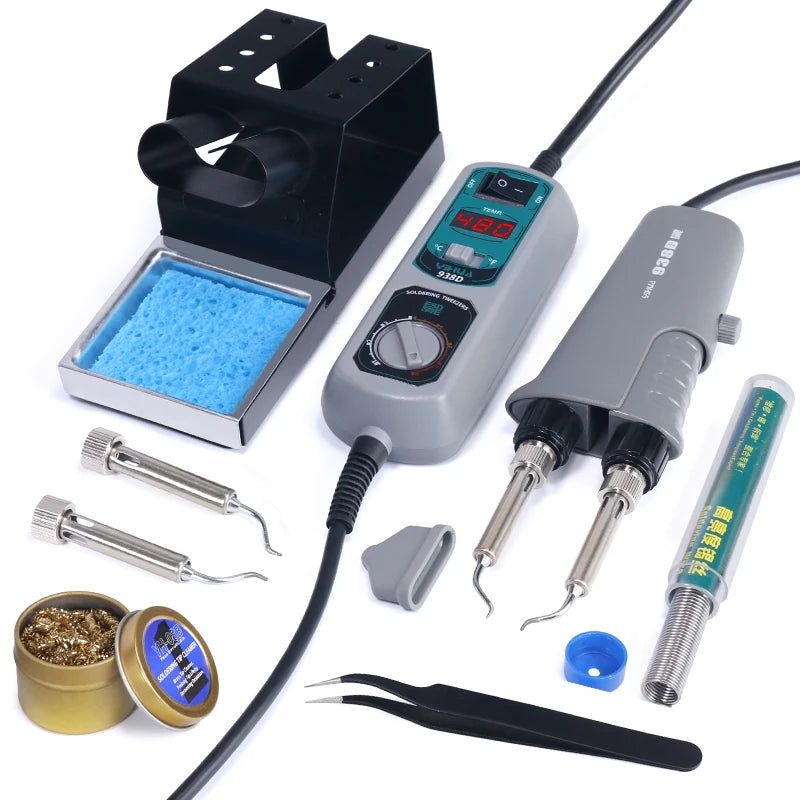 Contenu du kit YIHUA 938D : boîtier, pince à souder, support, pannes et accessoires