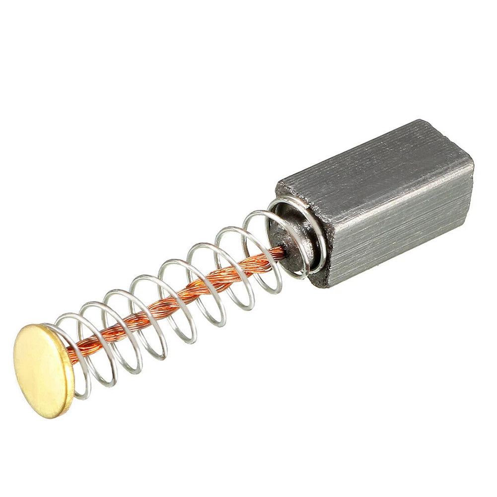 Charbon moteur 5x5x10 mm vu de profil, cosse laiton et tresse cuivre