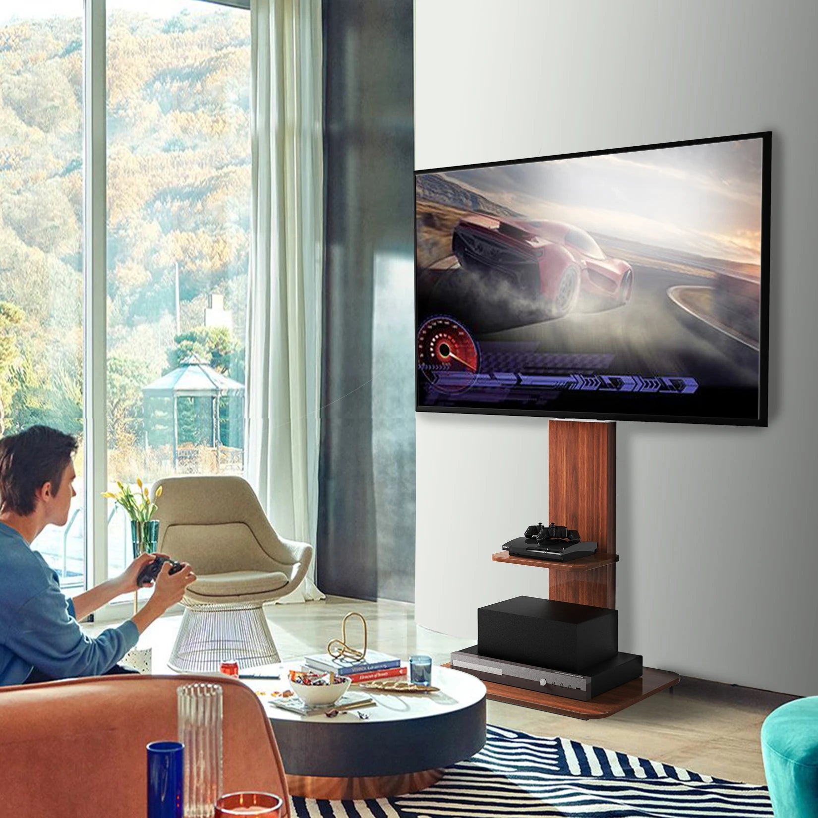 Meuble TV universel bois et métal – Support au sol 32 à 65 pouces