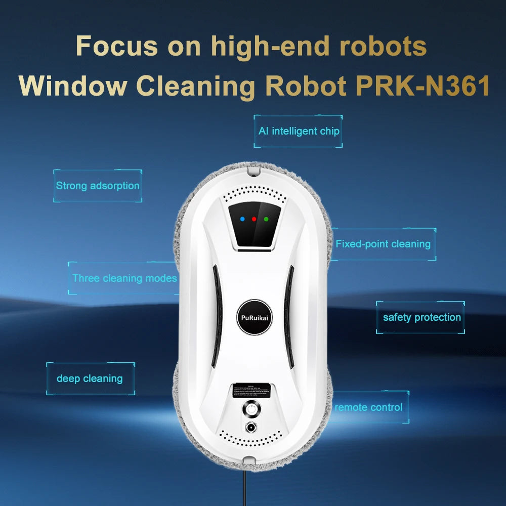 Robot lave-vitres PRK-N361 : puce intelligente, 3 modes, télécommande