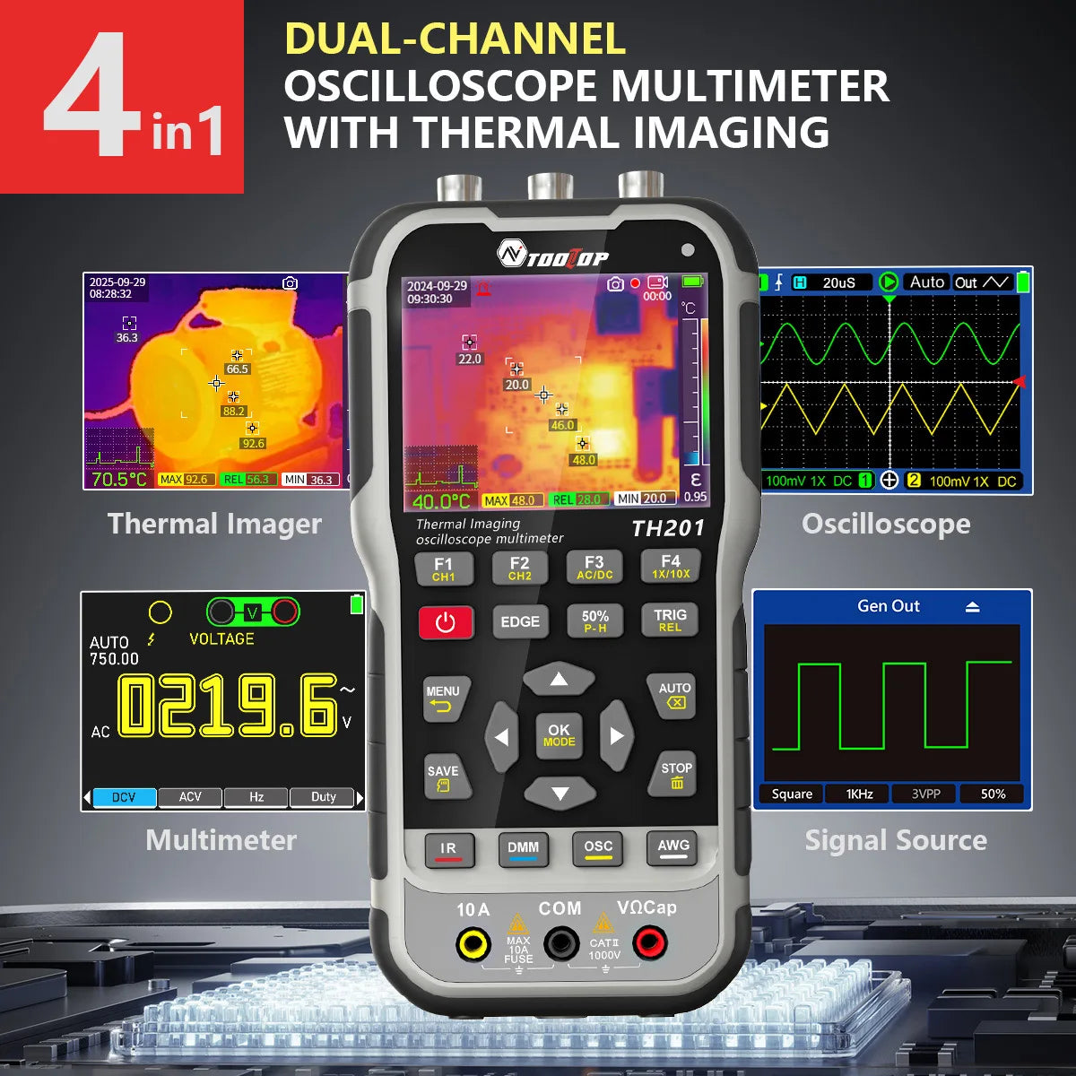 Oscilloscope thermique TOOLTOP TH201 4-en-1 caméra thermique 2 canaux 70 MHz