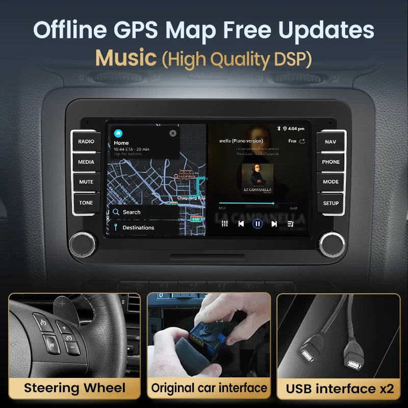 Junsun-Autoradio sans fil 2DIN, lecteur de limitation, CarPlay pour Apple Android Auto, VW, Volkswagen, Skoda, Octavia, PASSAT, Gods GOLF