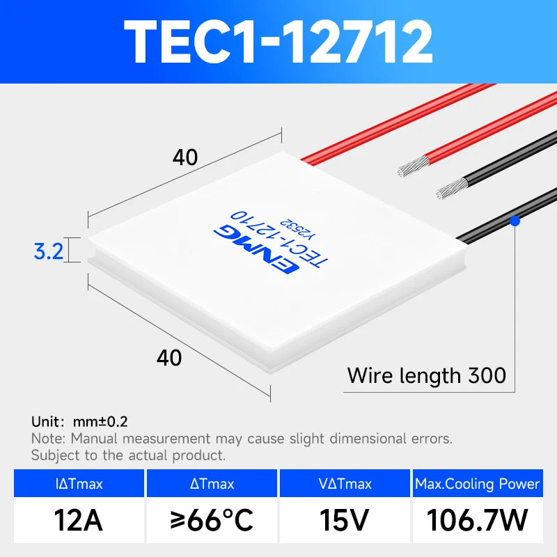 Module Peltier TES1-24106 24 V et serie TEC1 12 V, format 40 x 40 mm
