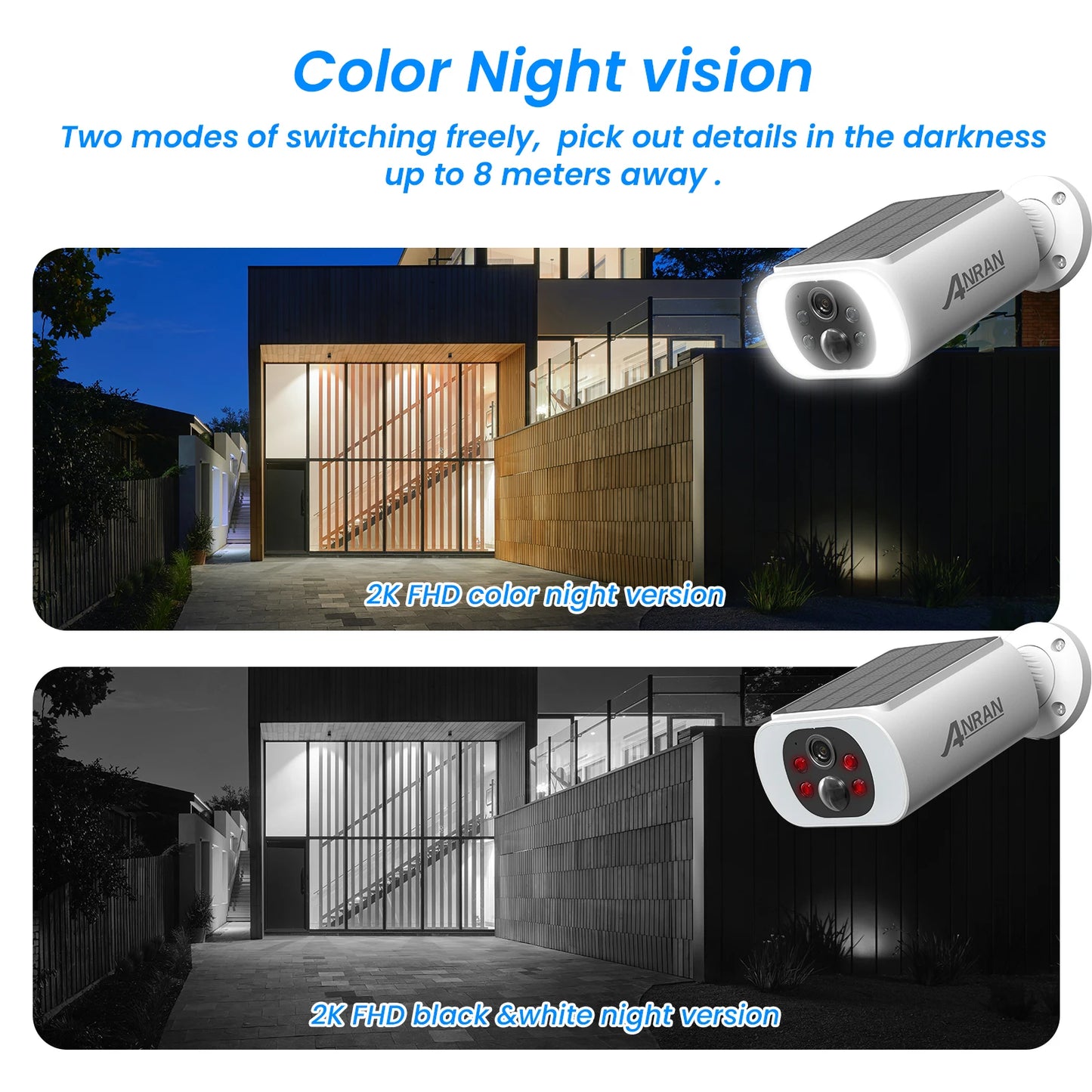 ANRAN Pack 4 Caméras WiFi Extérieures Solaires 2K 3MP – Vision nocturne