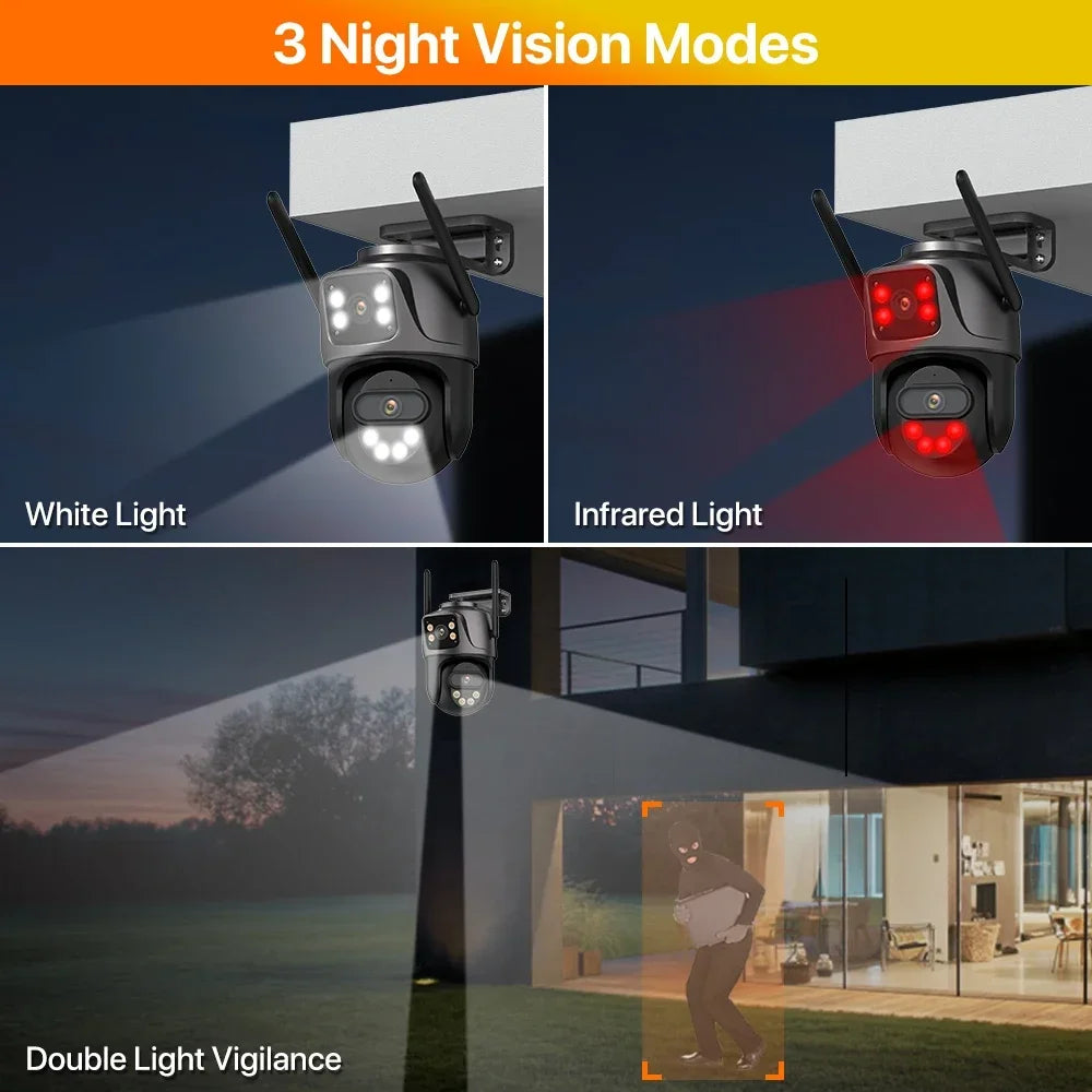 Caméra IP WiFi PTZ 4K 8MP Double Objectif – Vision nocturne couleur