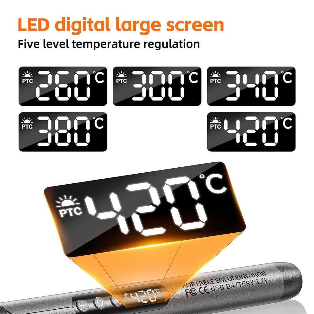 Écran LED du fer à souder : 5 niveaux de température de 260 à 420 °C