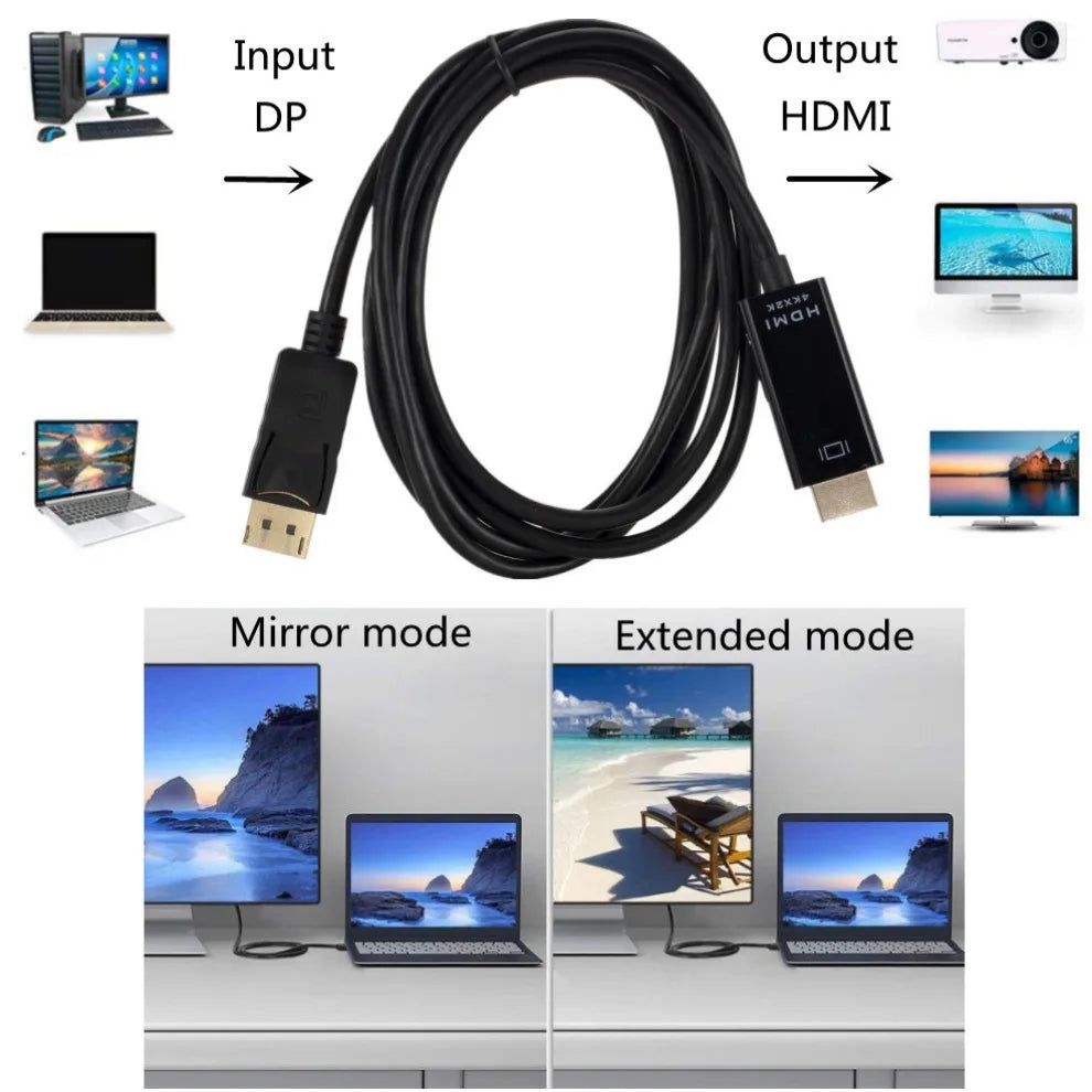 Connecteurs DisplayPort mâle et HDMI mâle du câble 4K