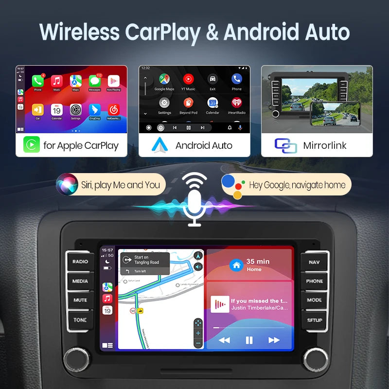 Junsun-Autoradio sans fil 2DIN, lecteur de limitation, CarPlay pour Apple Android Auto, VW, Volkswagen, Skoda, Octavia, PASSAT, Gods GOLF