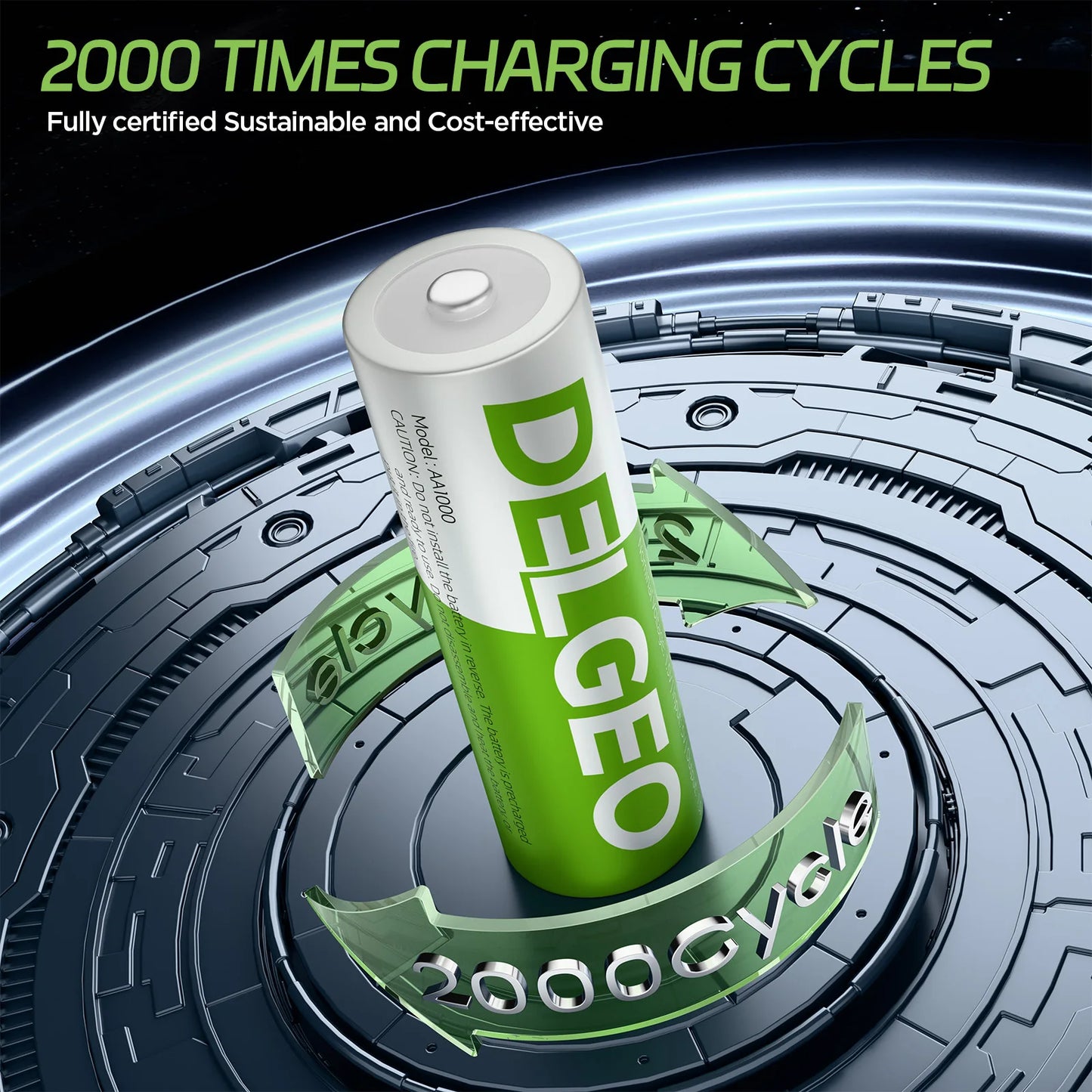 Set 8 batteries AA 1.5V Li-ion 3600mWh + boîtier chargeur USB Delgeo