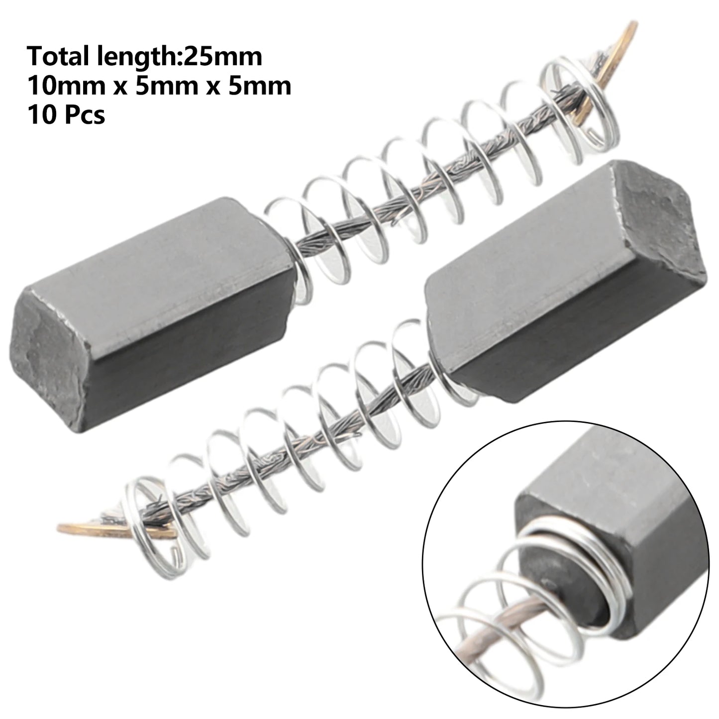 Balai carbone 5x5x10 mm, longueur totale 25 mm avec ressort déployé