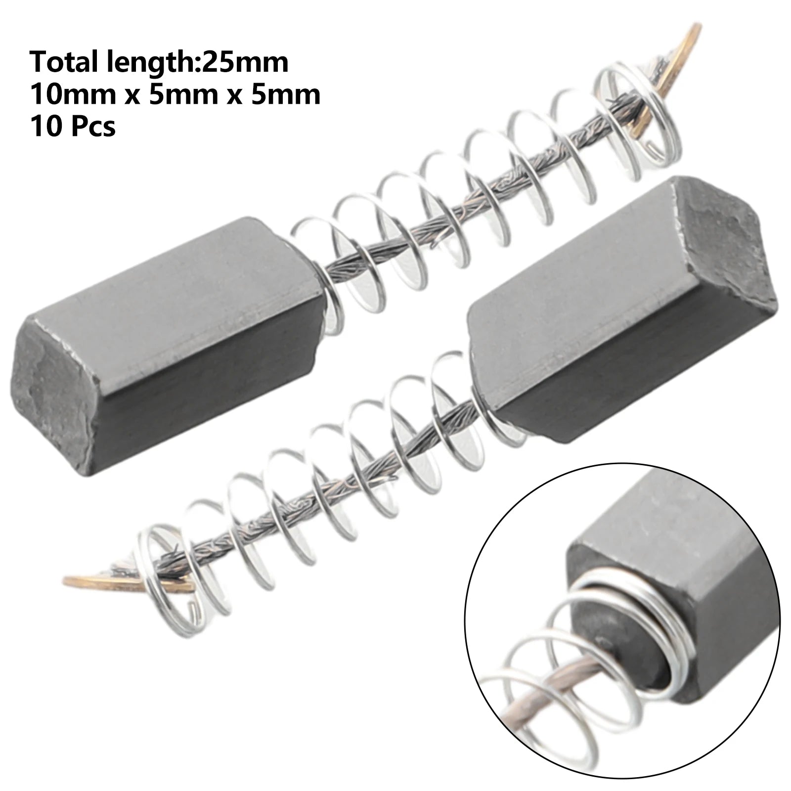 Balai carbone 5x5x10 mm, longueur totale 25 mm avec ressort déployé