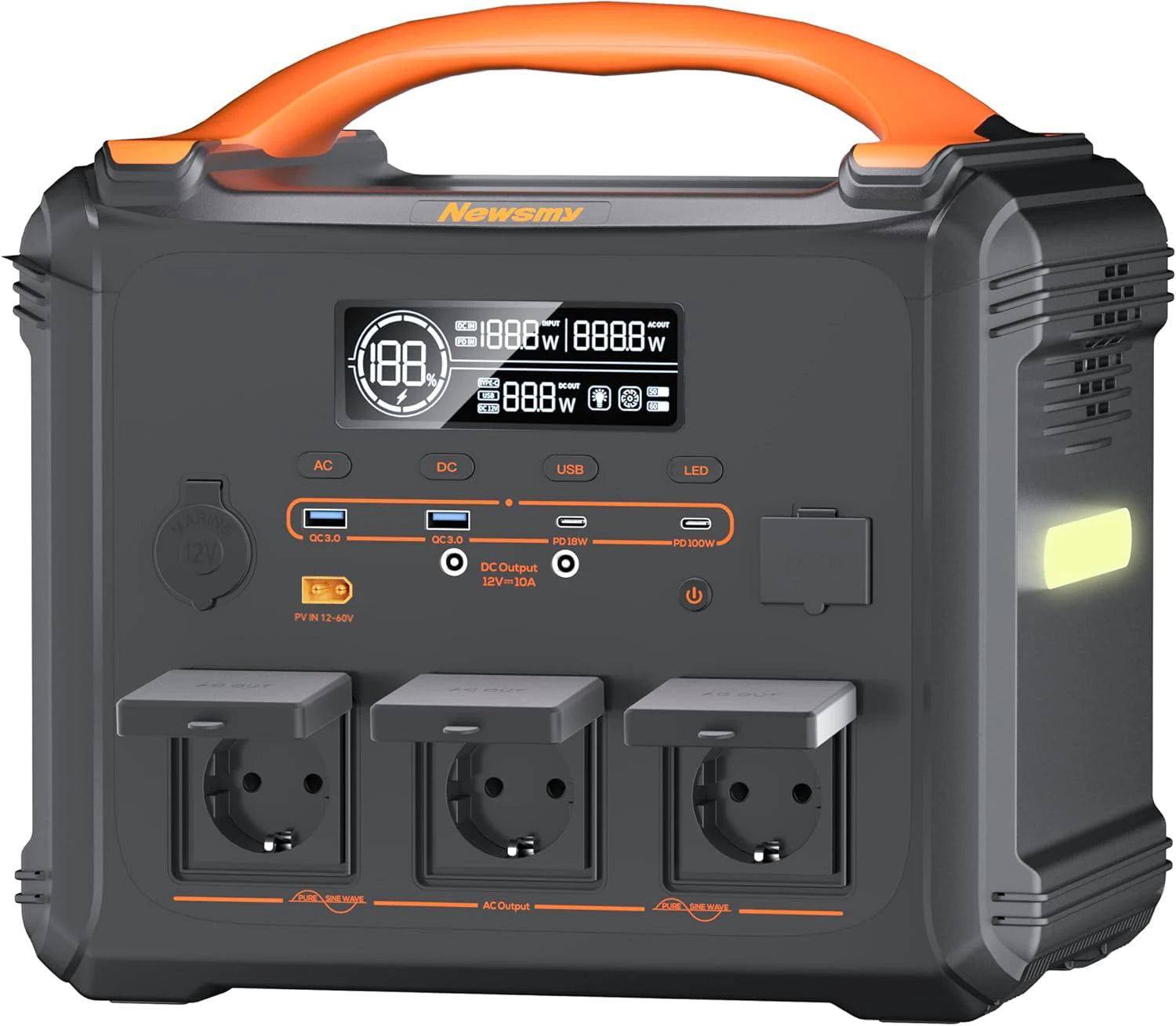 Station d'alimentation portable 2000W 1102Wh générateur solaire vue de face