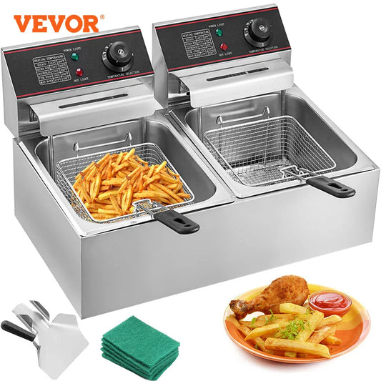 Friteuse Électrique Professionnelle VEVOR 12L – Double Cuve Inox 5000W

