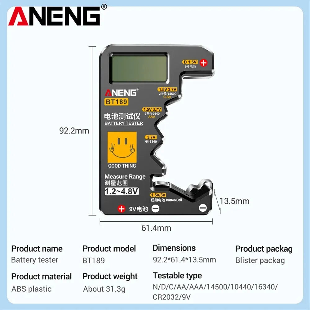 Testeur de batteries universel ANENG BT189 pour piles AA AAA C D N 9V et piles bouton